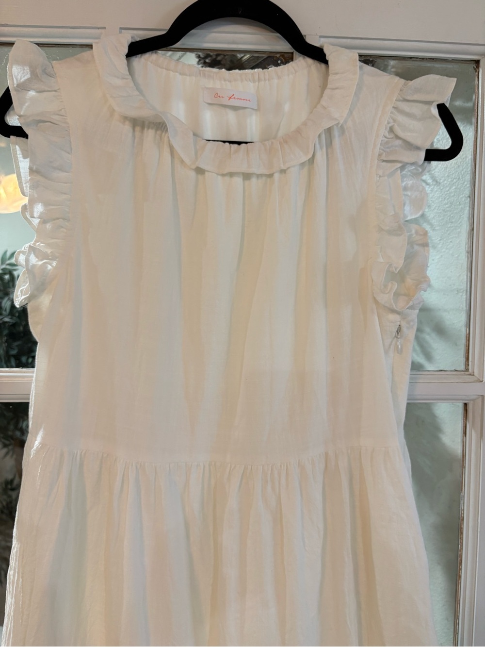 Ces Femme Tiered Ruffle Sleeve Dress | Size Small | White Cotton | Lined | NWOT - Picture 5 of 15